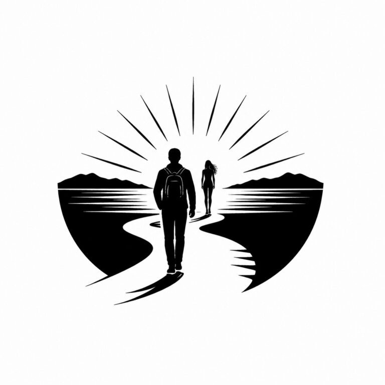 Man Journeying to Horizon Encounters a Woman